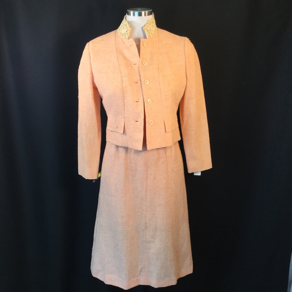 50s Peaches & Cream Lace Collar Ensemble Dress 6