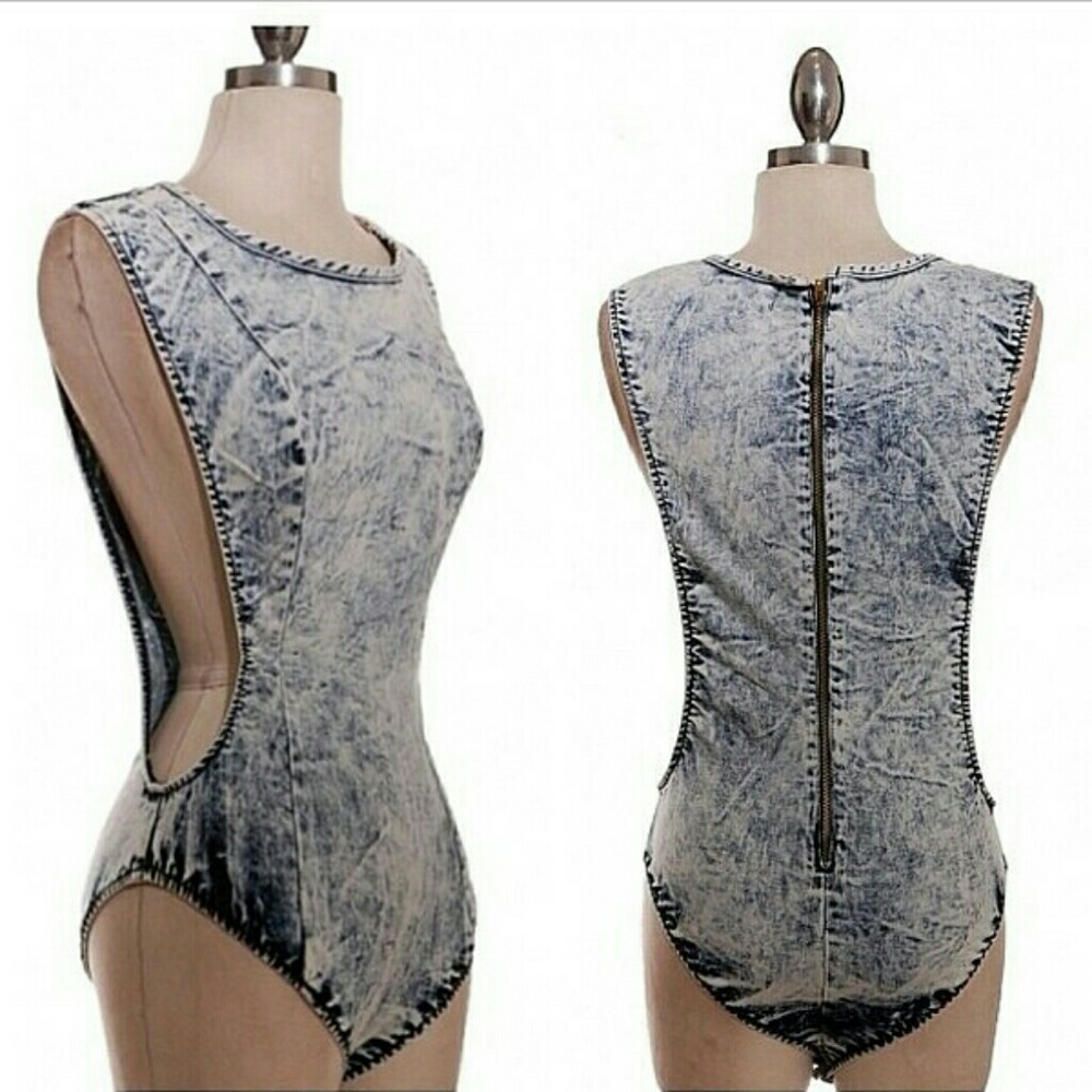 Acid Wash Cutout Bodysuit
