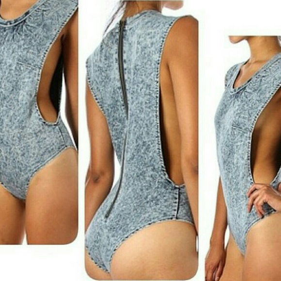 Acid Wash Cutout Bodysuit - Picture 2 of 5