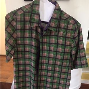 Men's short sleeve green plaid shirt
