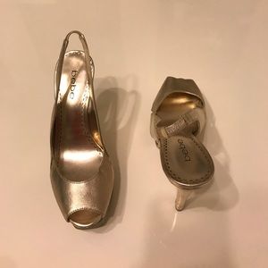 Bebe Gold Peep Toe Heels