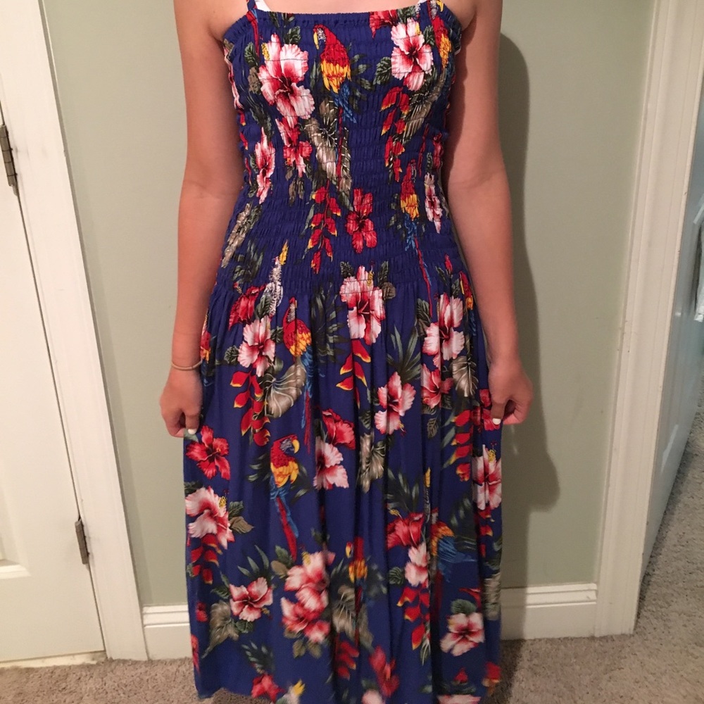Blue parrot maxi dress