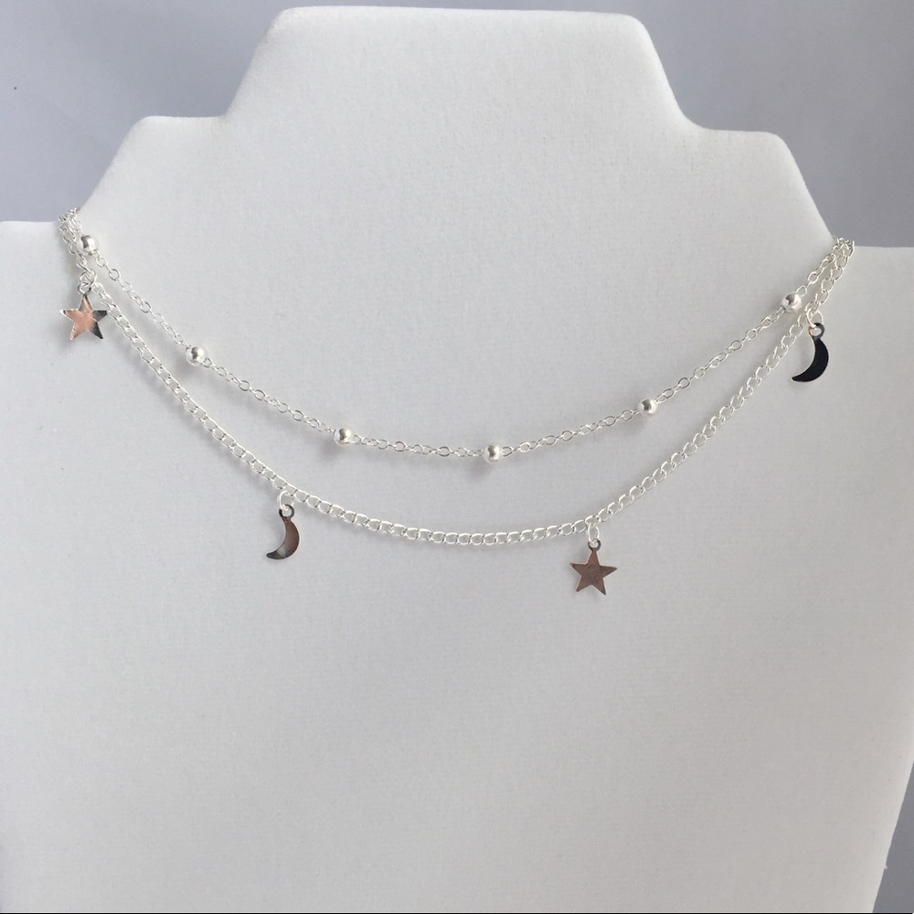 Gold or Silver 2 Layer Crescent Star Choker - Picture 4 of 4