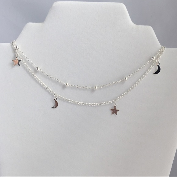 Gold or Silver 2 Layer Crescent Star Choker - Picture 4 of 4