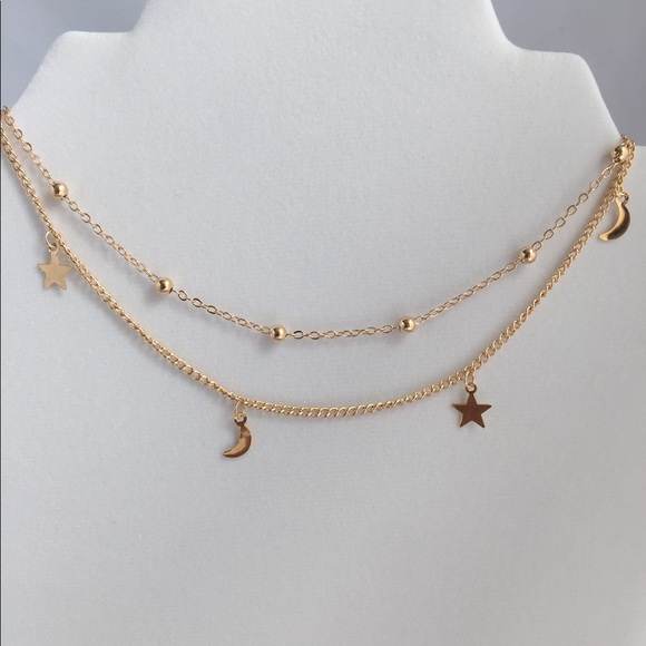 Gold or Silver 2 Layer Crescent Star Choker - Picture 3 of 4