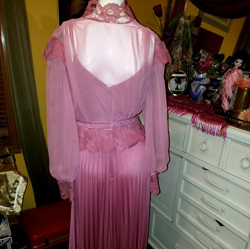 Vintage Victorian 70's/ 2 Piece Pink Maxi Dress - Picture 3 of 8