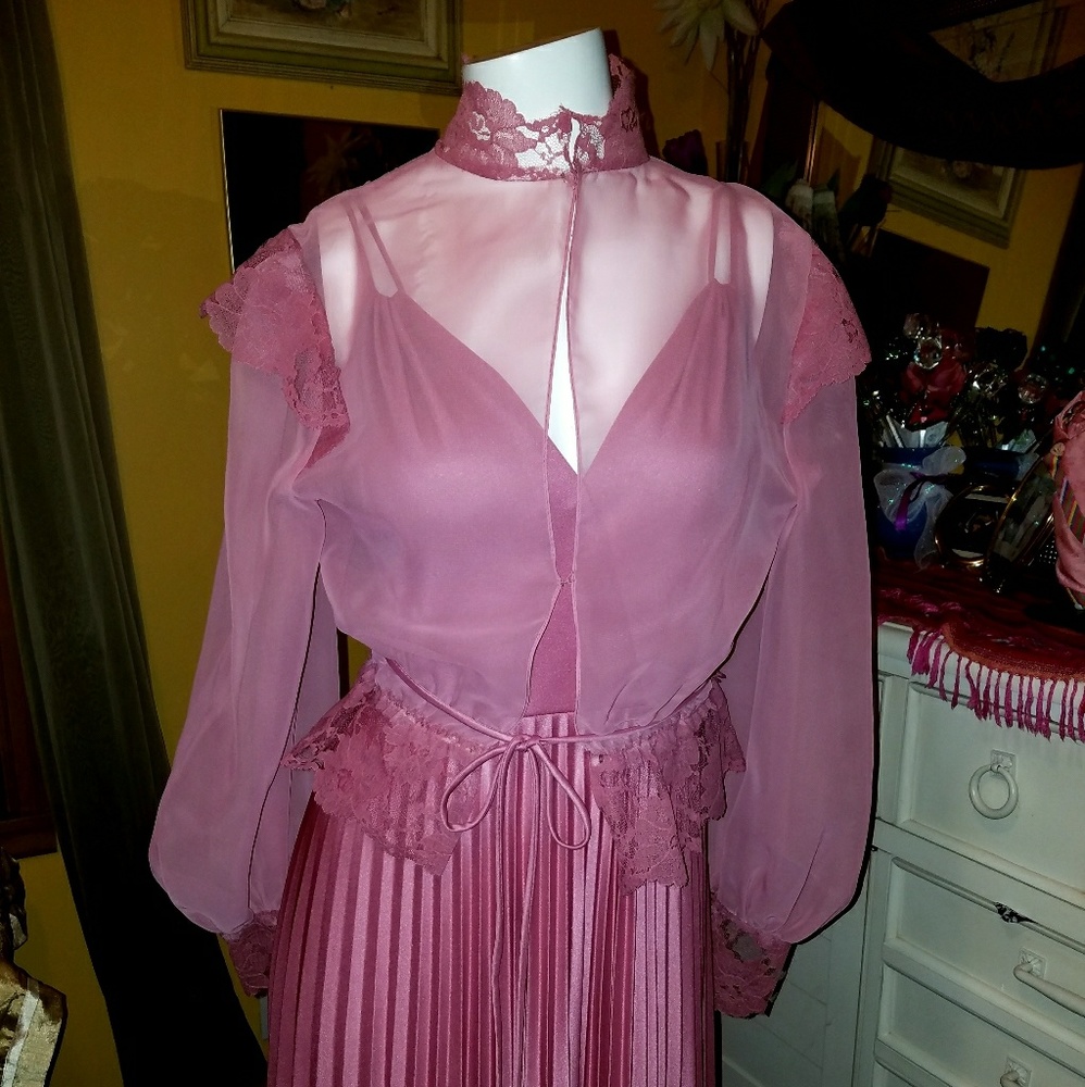 Vintage Victorian 70's/ 2 Piece Pink Maxi Dress - Picture 5 of 8