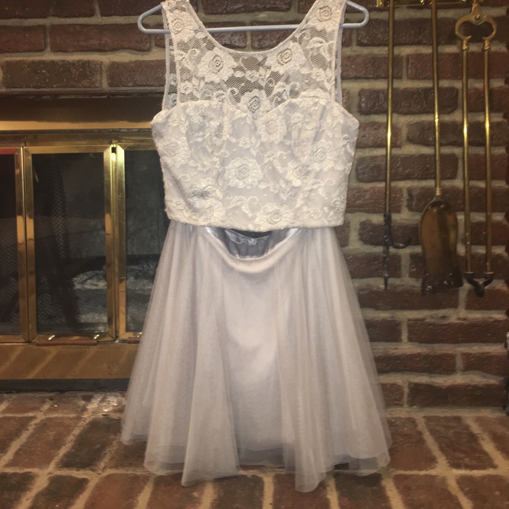Two-Piece Silver W/ Lace Homecoming Dress