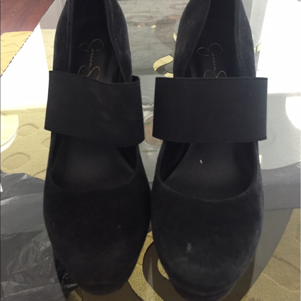 Black fuzzy heel