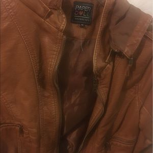 Dark Tan Leather Hood Suede Jacket