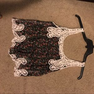Knit trimmed, Lace cropped tank top (Crystal K)