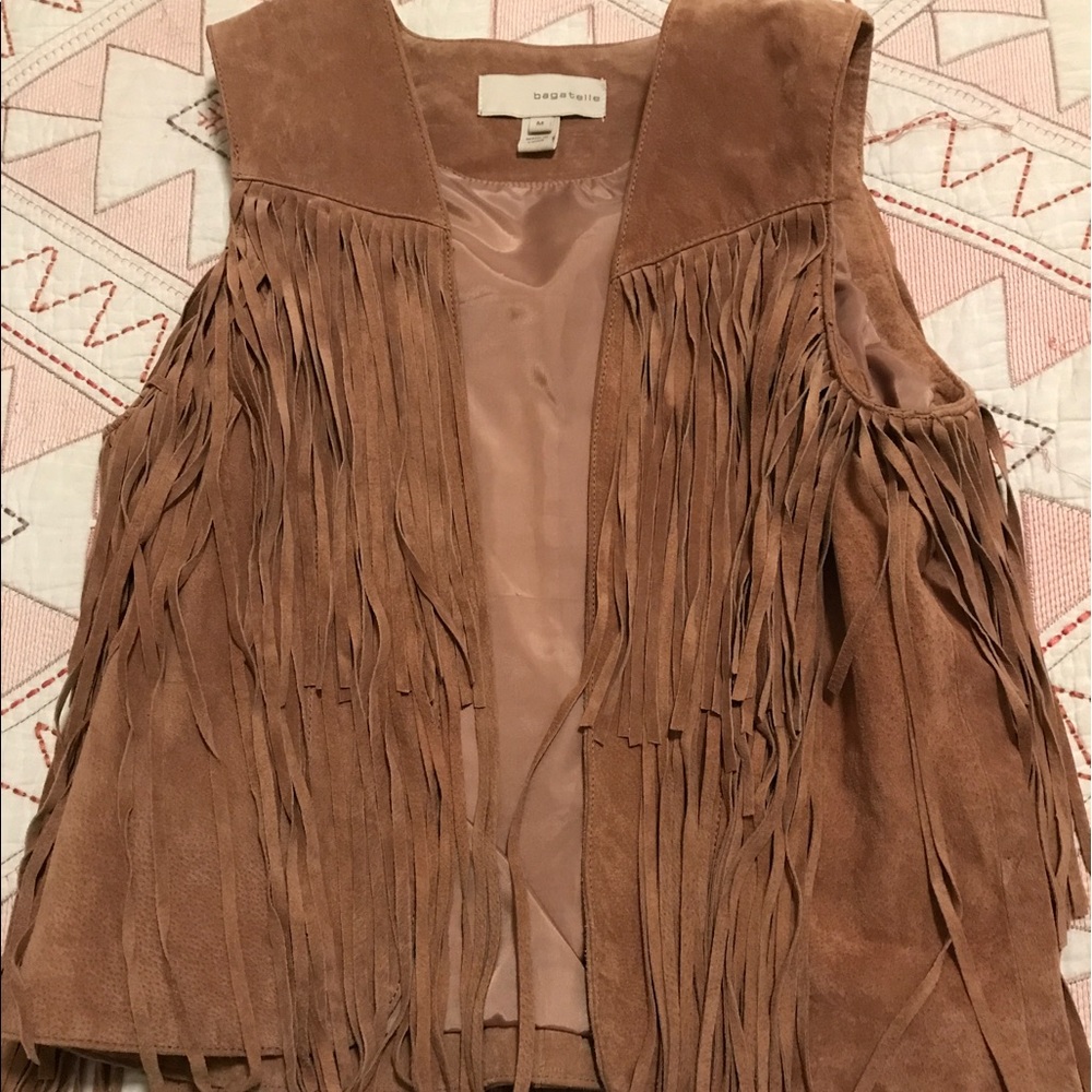 Leather suede fringe vest