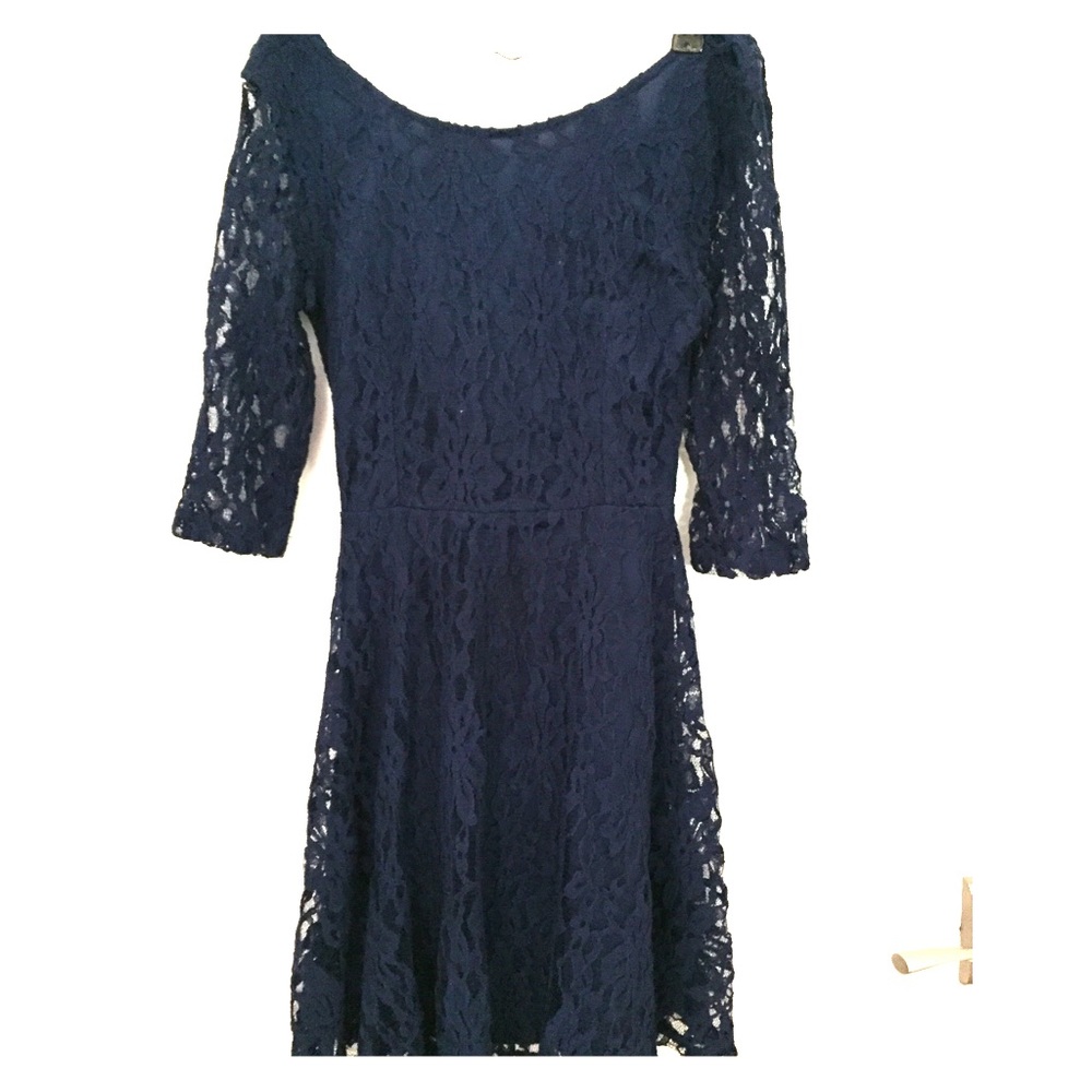 Lush navy blue flowery embroidered dress
