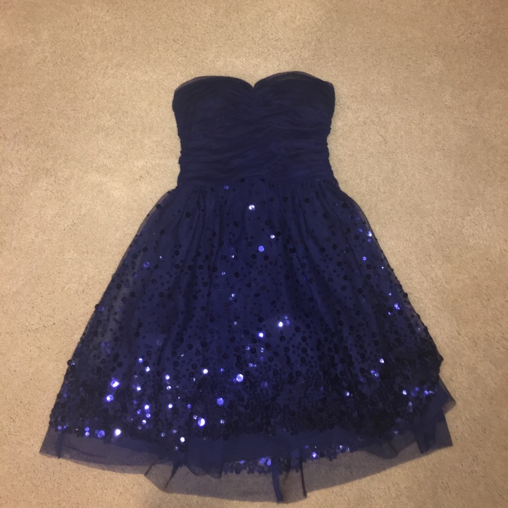 Blue Rhinestone Homecoming Dress
