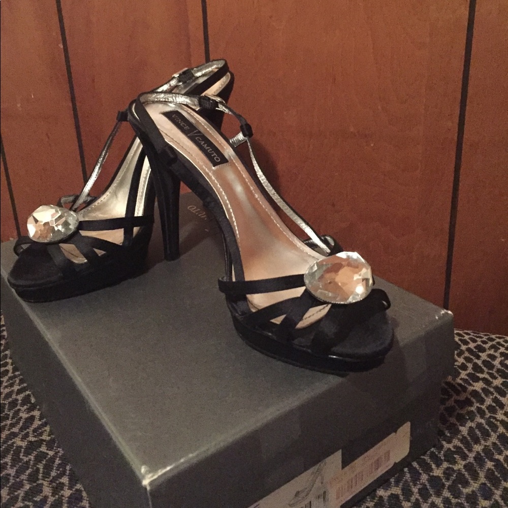 Vince Camuto black satin heels