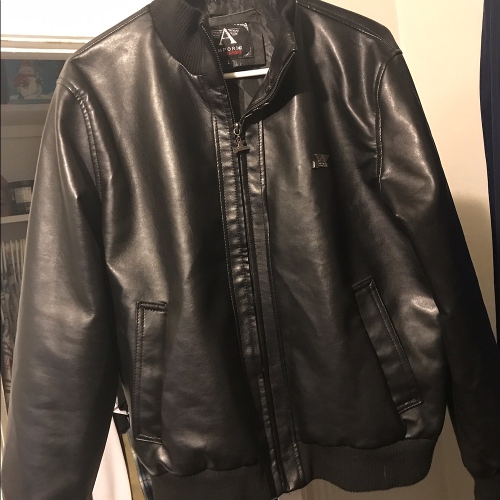 Armani Emporio black leather bomber jacket