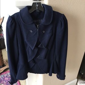 Akira black label navy blue Wool ruffle coat