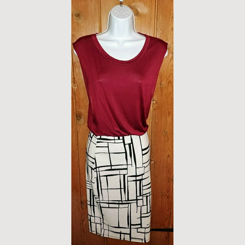 🔥bodycon red white black midi dress
