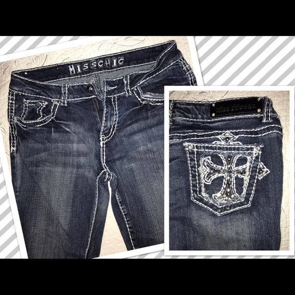 Miss Chic Jeans Denim - Boot Cut Jeans with Rhinestone Picket Detail