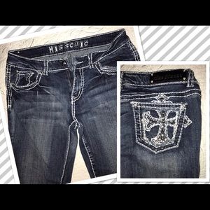 Boot Cut Jeans with Rhinestone Picket Detail