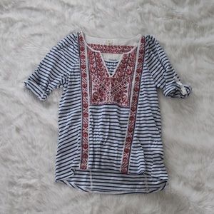 Anthropologie Striped embroidered shirt | small
