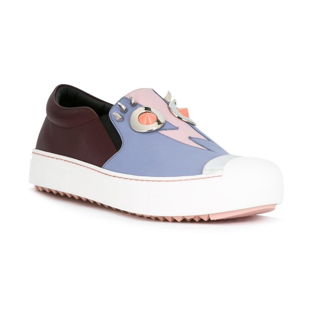 NIB Fendi Brown Light Blue Leather Monster Sneaker