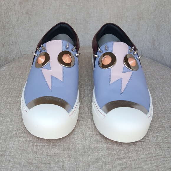 NIB Fendi Brown Light Blue Leather Monster Sneaker - Picture 3 of 8