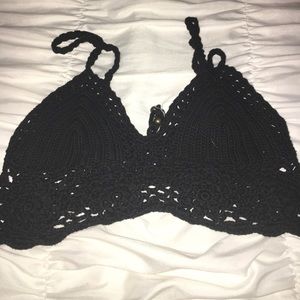 Black crochet crop top