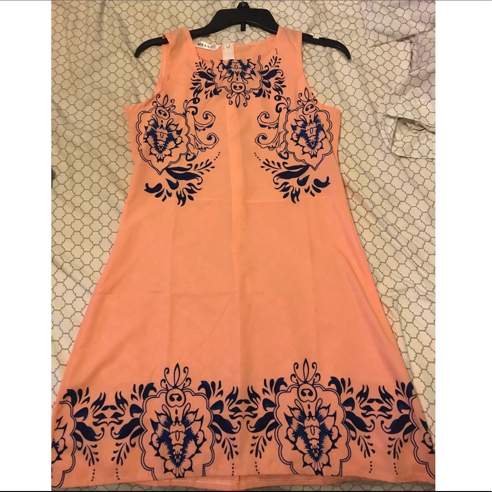 Orange dress with blue detail