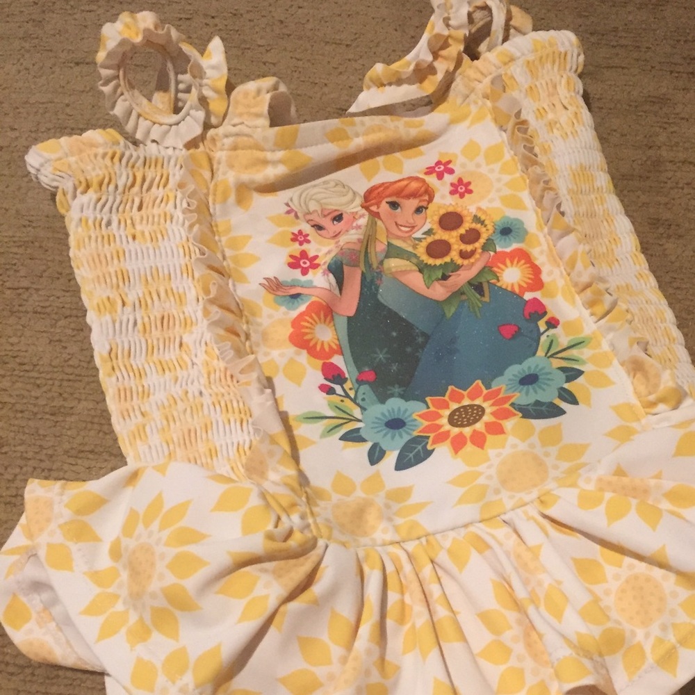 Disney Store Smocked Frozen Anna Elsa Swimsuit