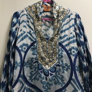 Tory butch Silk Embellished Caftan Shirt tunic