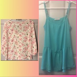 Flower Print  & Teal Blouse