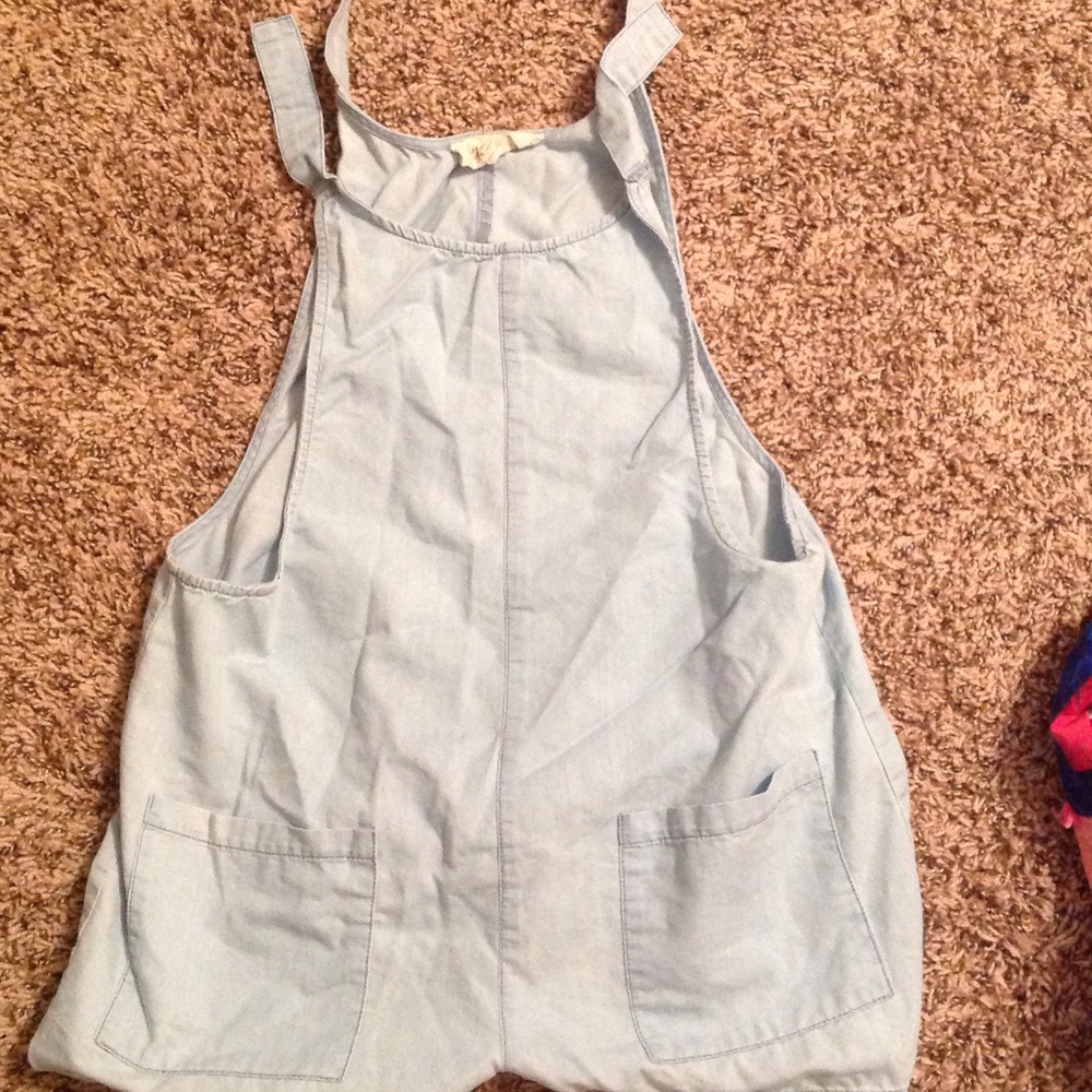 Full tilt overalls with plum colored tank top