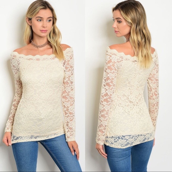 🎉CLEARANCE🎉 Cream Lace Off-Shoulder Top - Picture 2 of 3