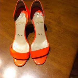 Christian Louboutin open toed heels in a size 37.5