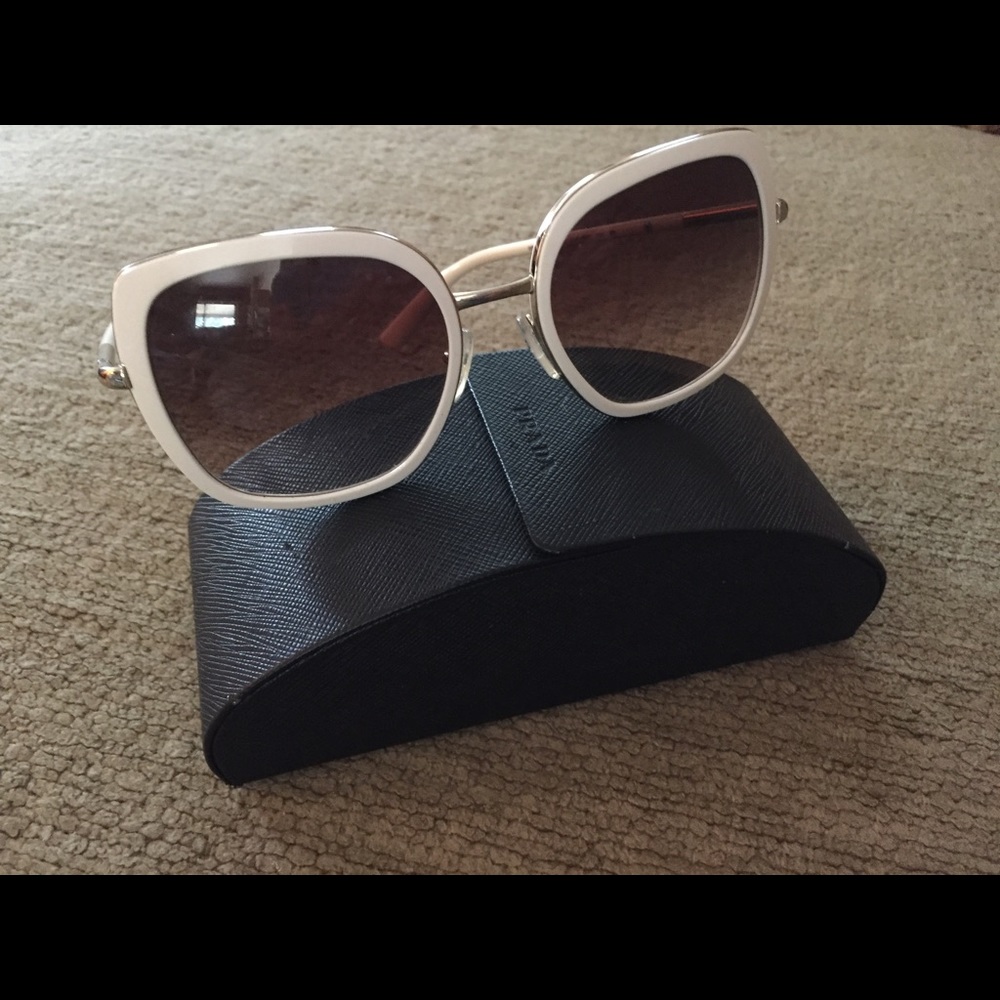 Prada White SPR 59M Gold Brown gradient sunglasses