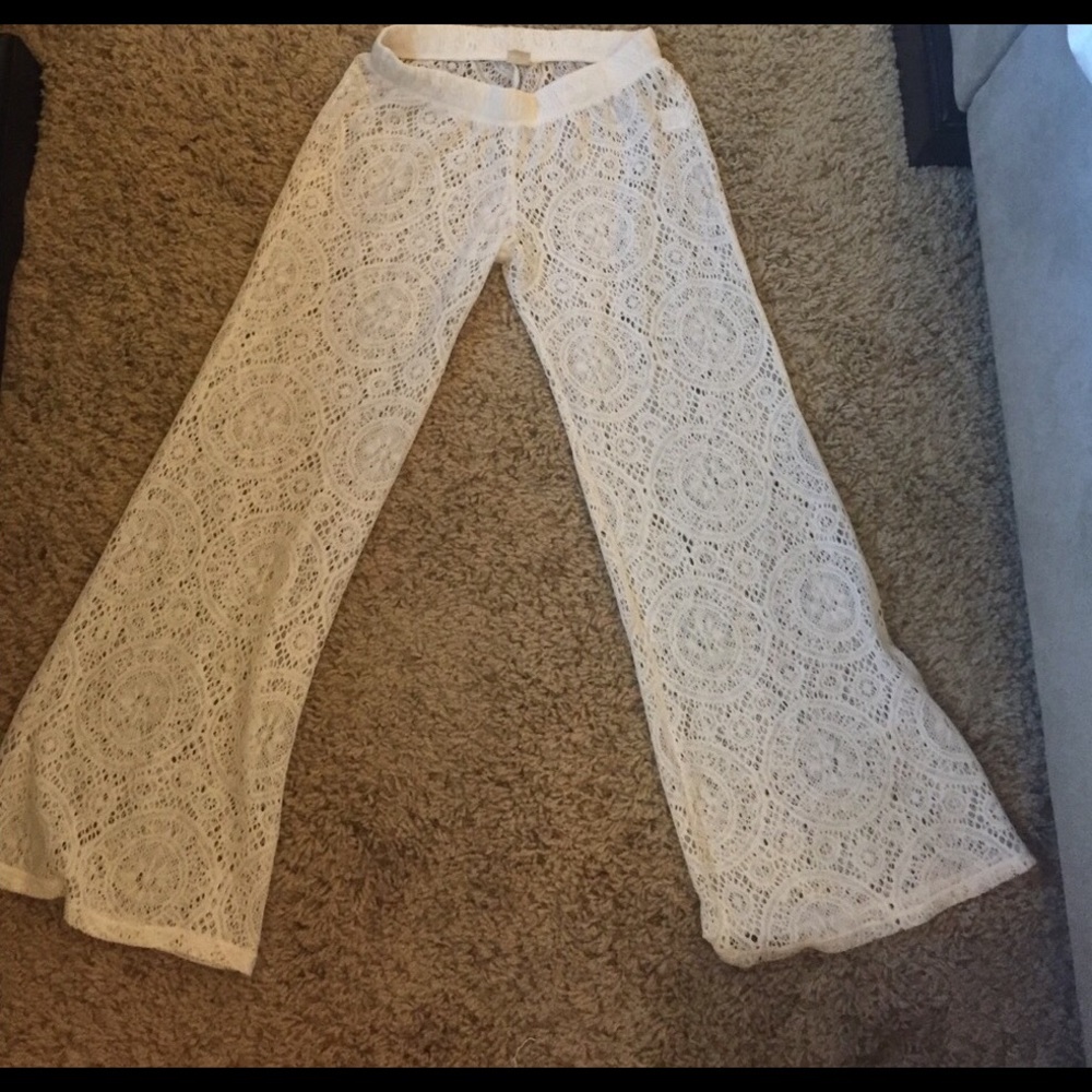 Sheer lace swim cover up pants