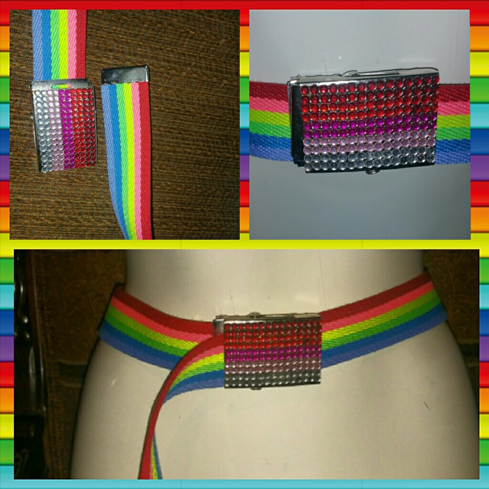 Rainbow canvas  belt with rhinestones