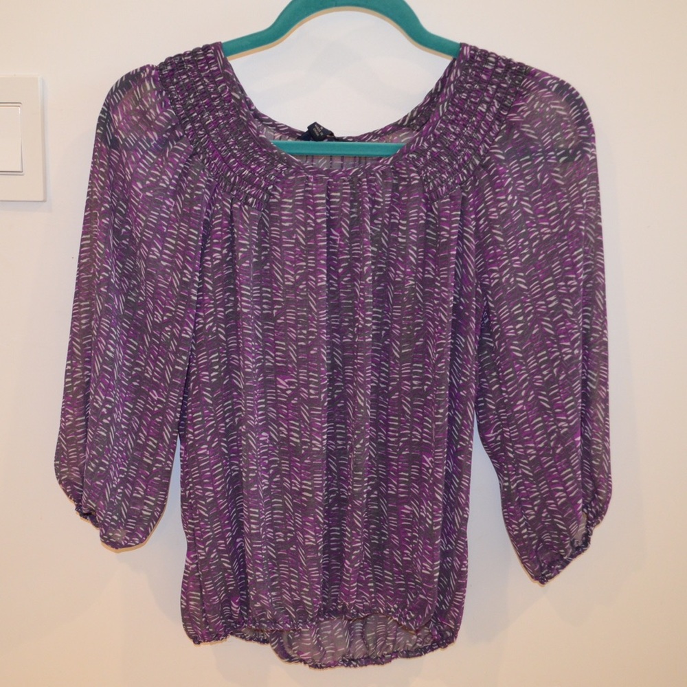 Banana Republic Sheer Purple Patterned Top