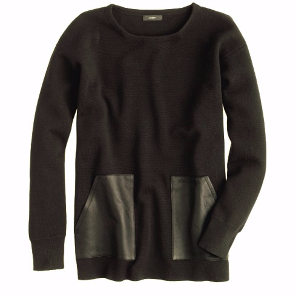 J.crew Merino Leather Pocket Wool Tunic Black Sz S