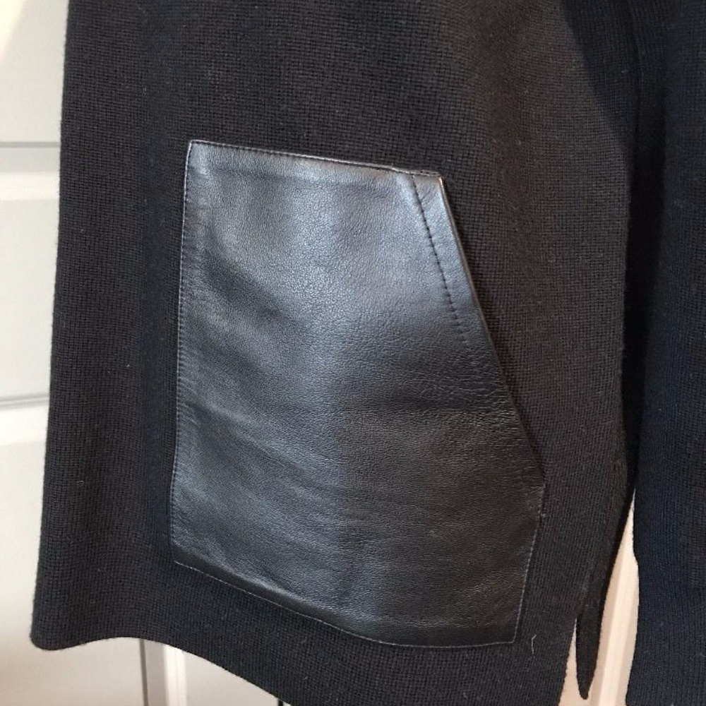 J.crew Merino Leather Pocket Wool Tunic Black Sz S - Picture 3 of 8