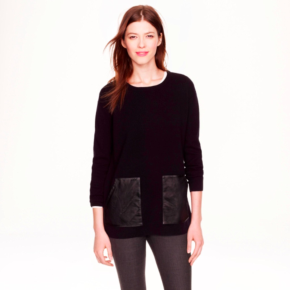 J.crew Merino Leather Pocket Wool Tunic Black Sz S - Picture 7 of 8