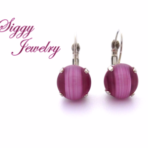 Pink Watermelon Cat's Eye Drop Earrings 11mm