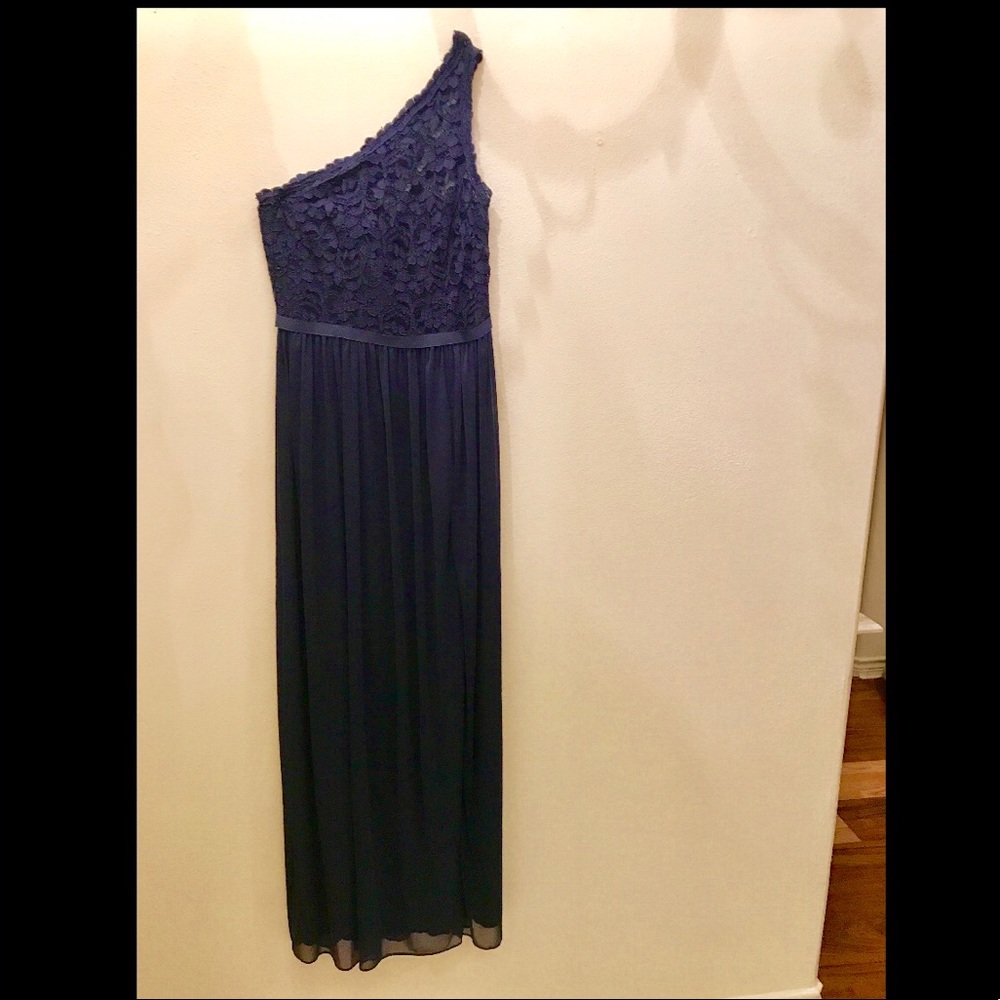 Davids Bridal Lace and Chiffon One Shoulder