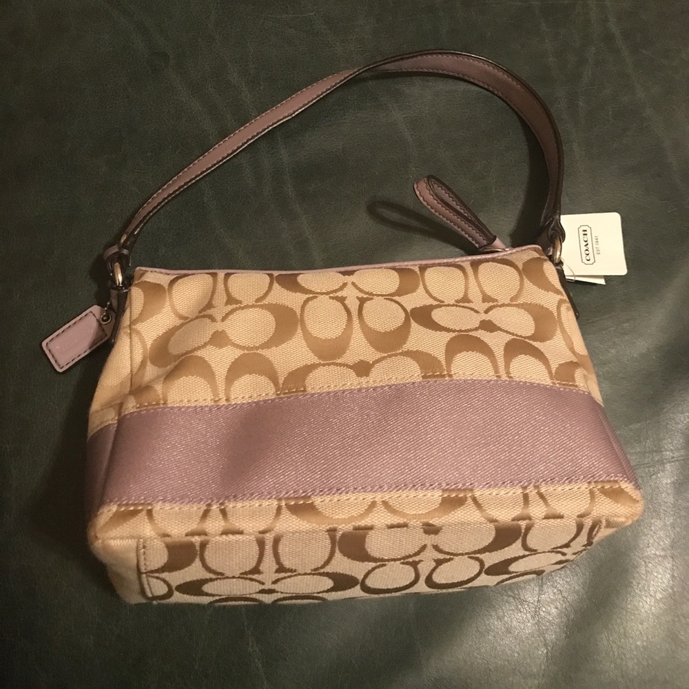 Coach Signature Stripe Top Handle lavender/khaki