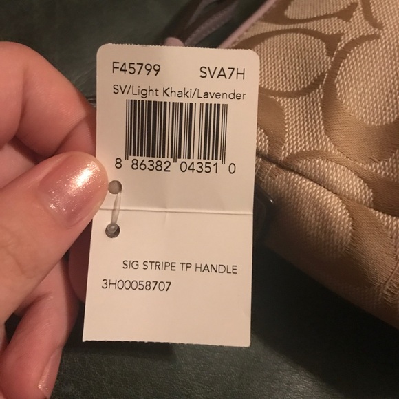 Coach Signature Stripe Top Handle lavender/khaki - Picture 3 of 4