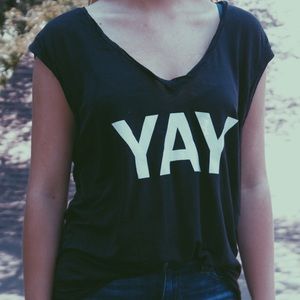Black Blouse That Says "YAY".