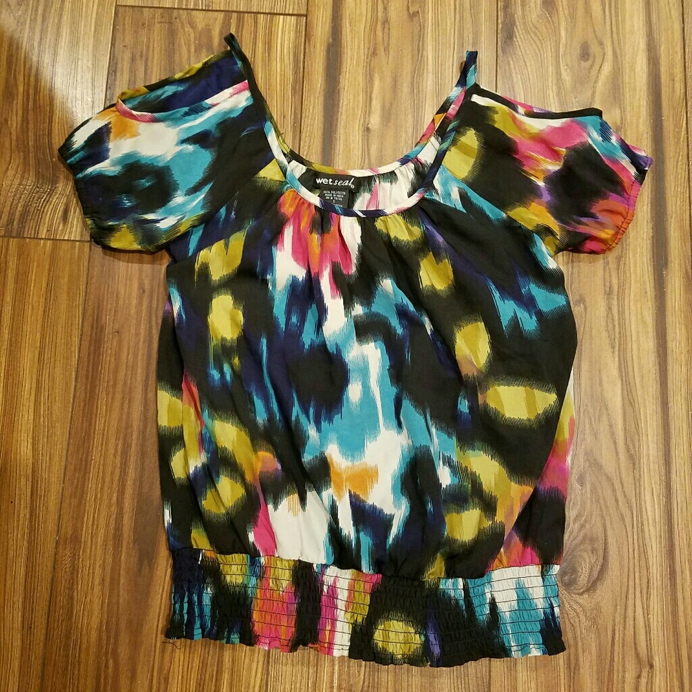 Wet Seal cold shoulder multicolor top