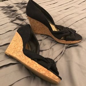 H&M Peeptoe Bowtie Cork Wedge Heels, Size 11