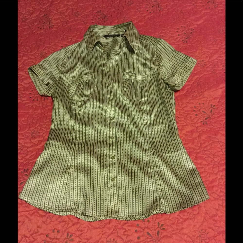 Zara Basic Green Polka Dot Dress Shirt/Top